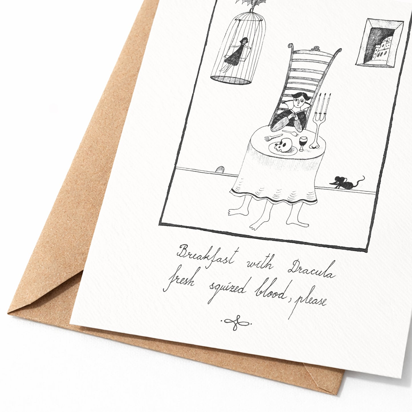 Breakfast with Dracula, Fresh squeezed blood, please, A6 with Recycled Envelope