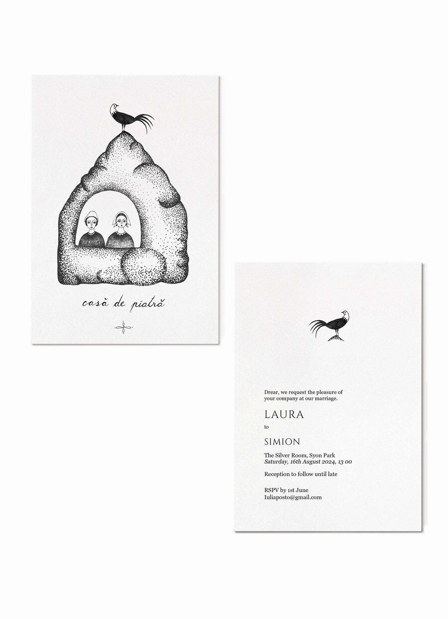 Wedding invitation, set of 50, Stone house