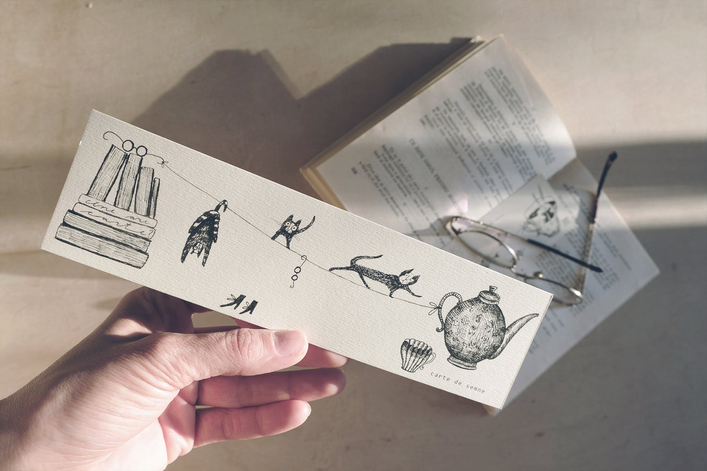 Cats Tea Bookmark, Illustrated Literary Gift for Book Lovers