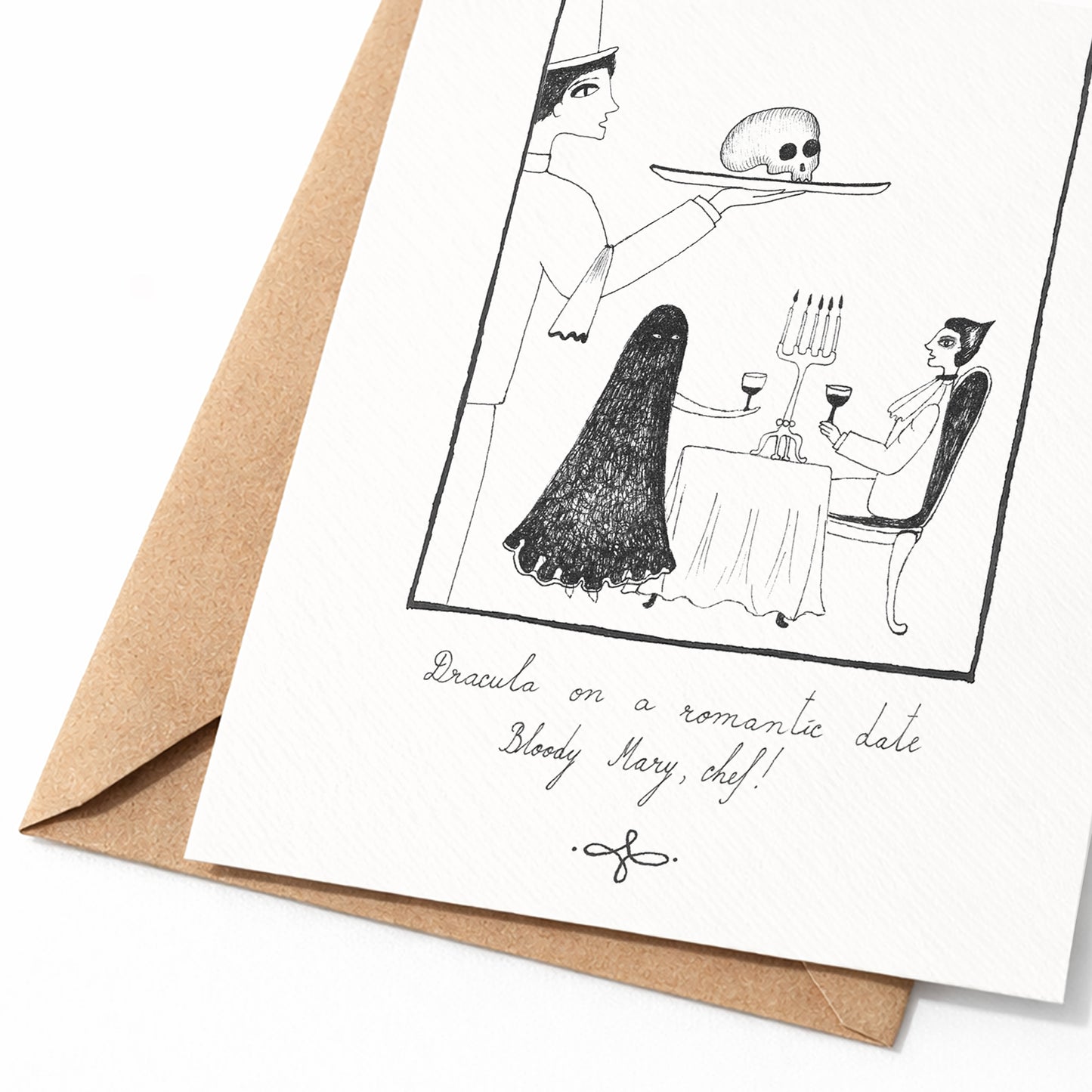 Dracula on a romantic date, Bloody Mary, chef, A6 with Recycled Envelope