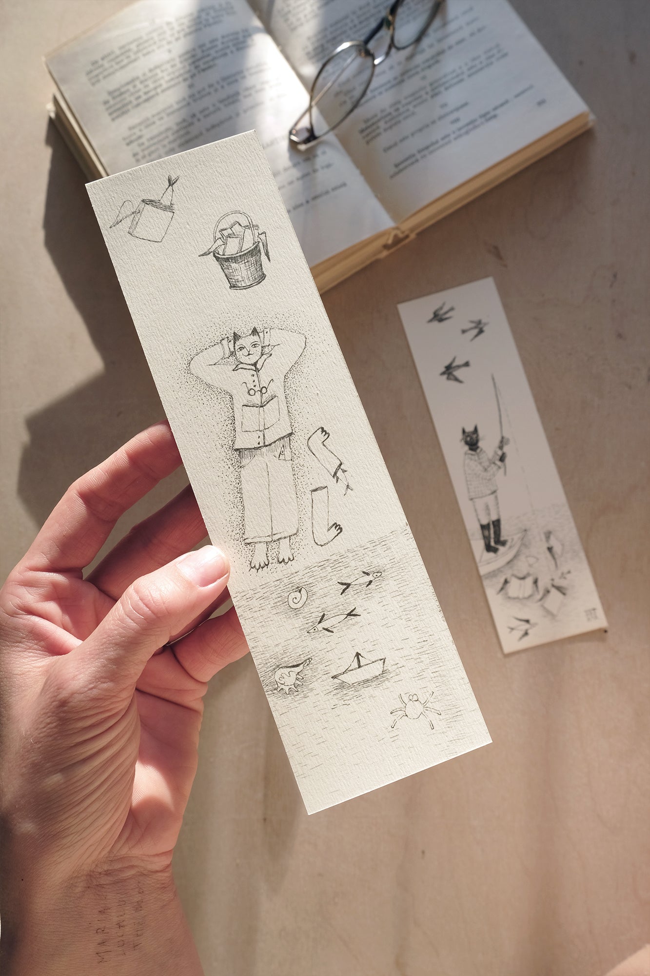 Fishing Cat Bookmark, Illustrated Literary Gift for Book Lovers