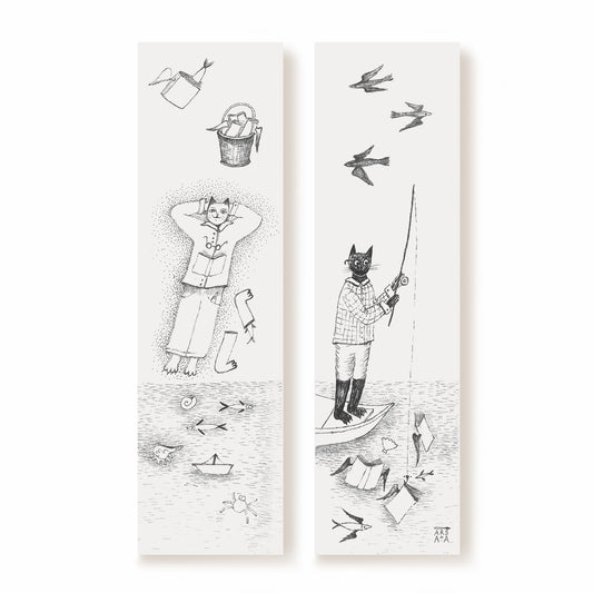 Fishing Cat Bookmark, Illustrated Literary Gift for Book Lovers