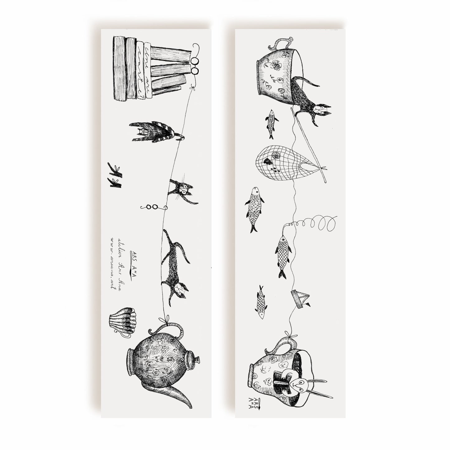 Cats Tea Bookmark, Illustrated Literary Gift for Book Lovers