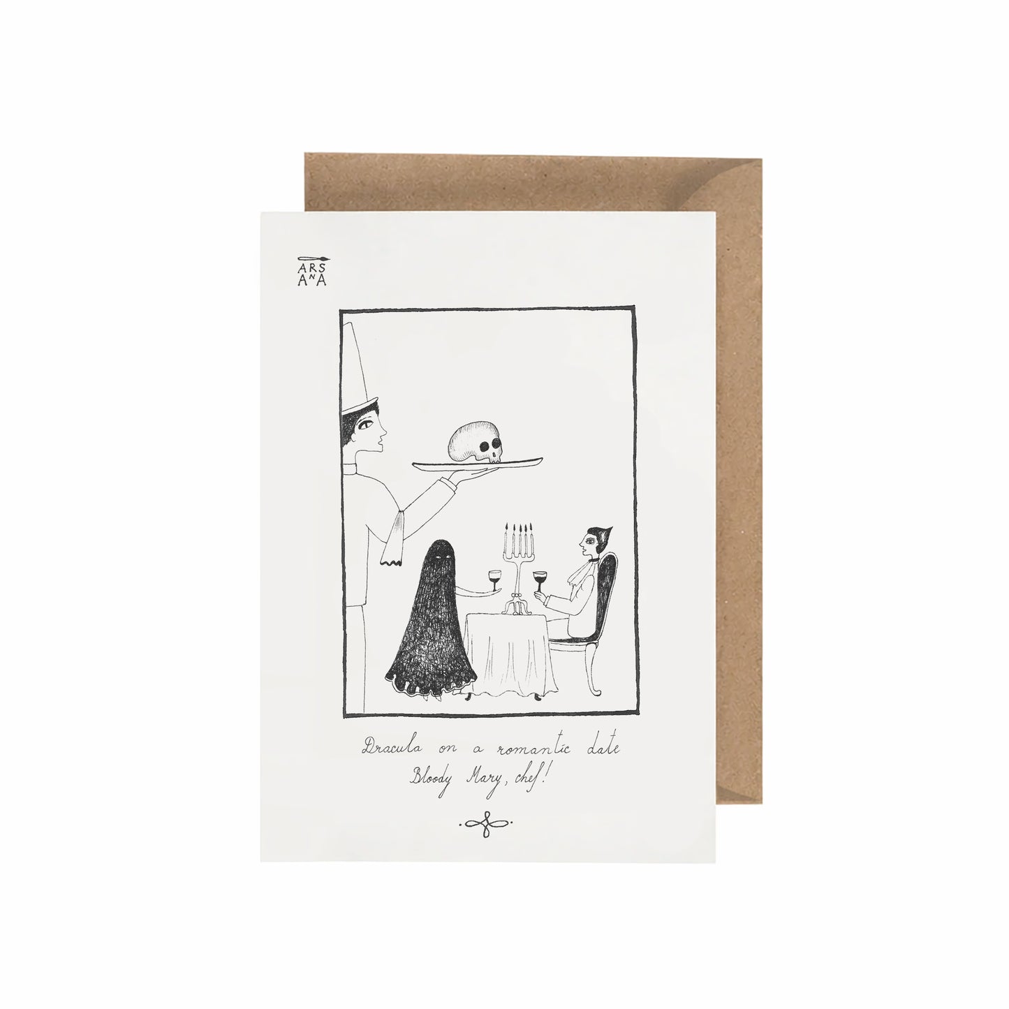 Dracula on a romantic date, Bloody Mary, chef, A6 with Recycled Envelope