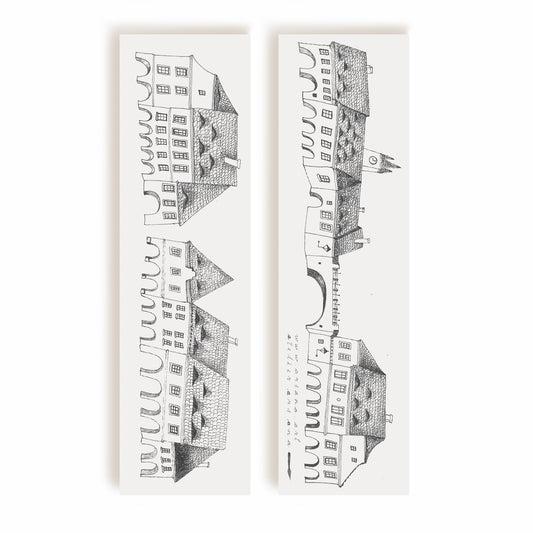 Medieval Town Bookmark, Illustrated Literary Gift for Book Lovers