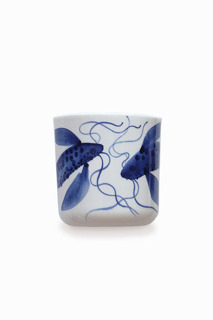 Porcelain Latte cup, Blue Fish Collection