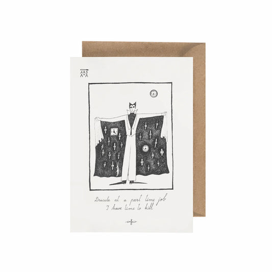 Dracula at a part time job, I have time to kill, A6 with Recycled Envelope