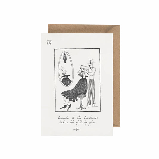 Dracula at the hairdresser, Take a bite of the top, please, A6 with Recycled Envelope