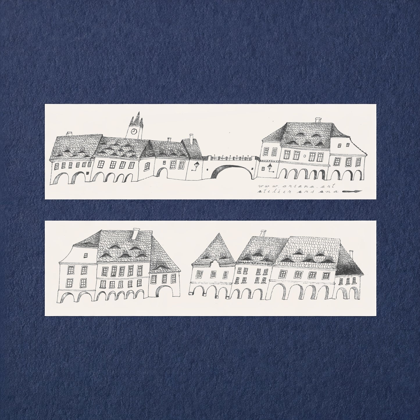 Medieval Town Bookmark, Illustrated Literary Gift for Book Lovers