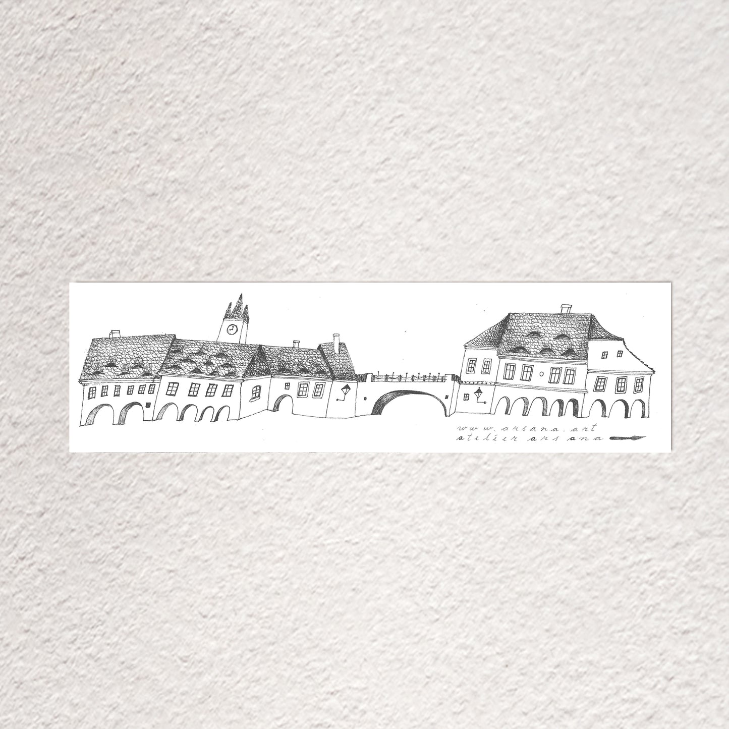 Medieval Town Bookmark, Illustrated Literary Gift for Book Lovers