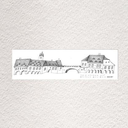 Medieval Town Bookmark, Illustrated Literary Gift for Book Lovers