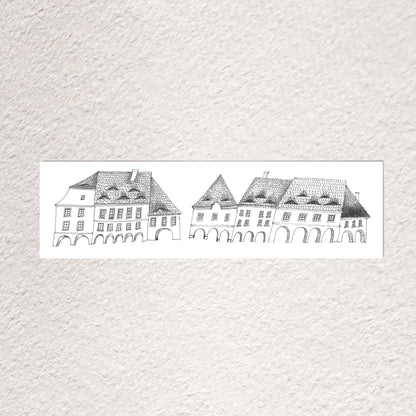 Medieval Town Bookmark, Illustrated Literary Gift for Book Lovers