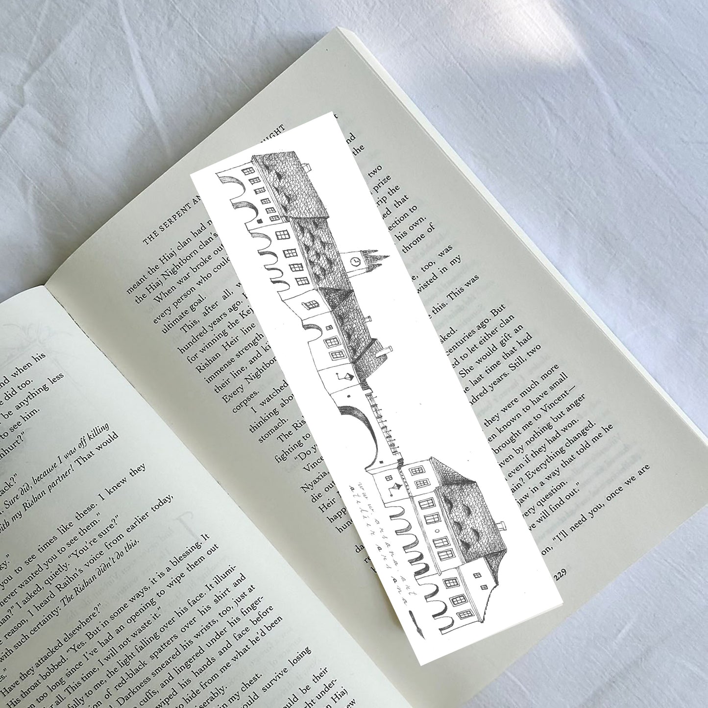 Medieval Town Bookmark, Illustrated Literary Gift for Book Lovers