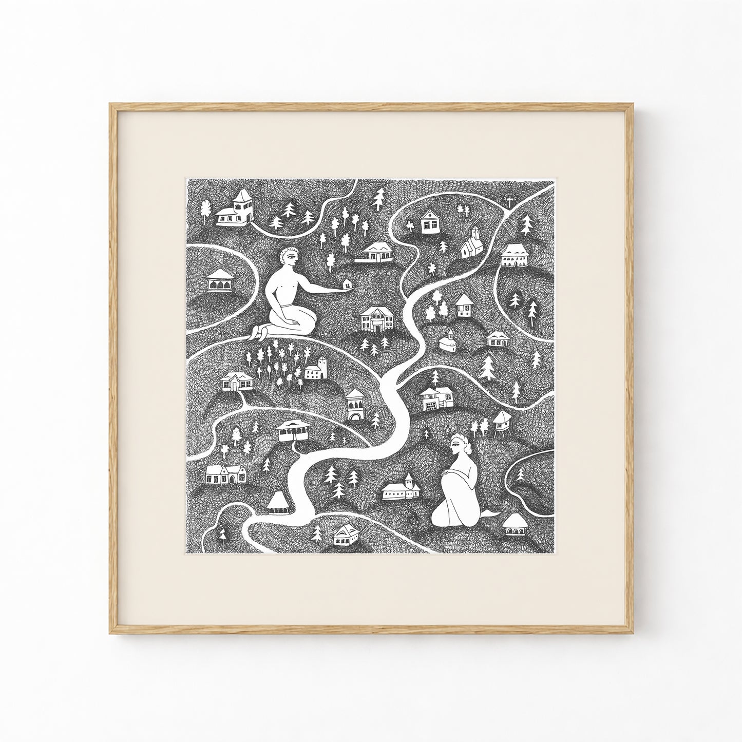 Village Art Print, Tale ink Series