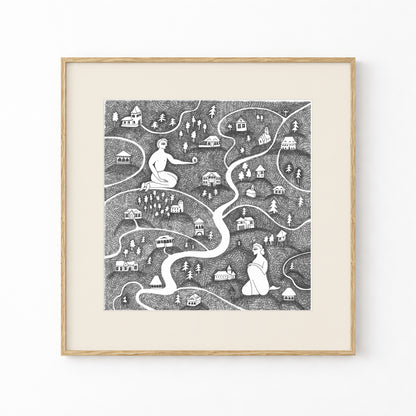 Village Art Print, Tale ink Series