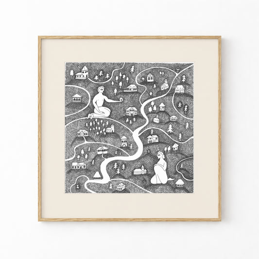 Village Art Print, Tale ink Series