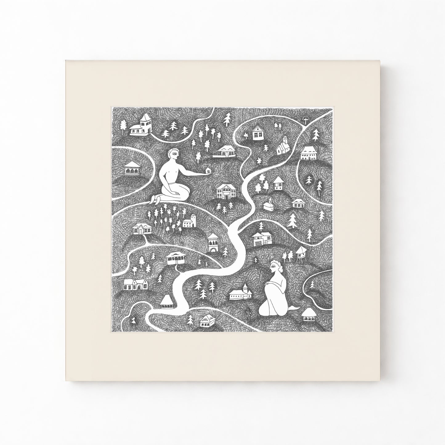 Village Art Print, Tale ink Series