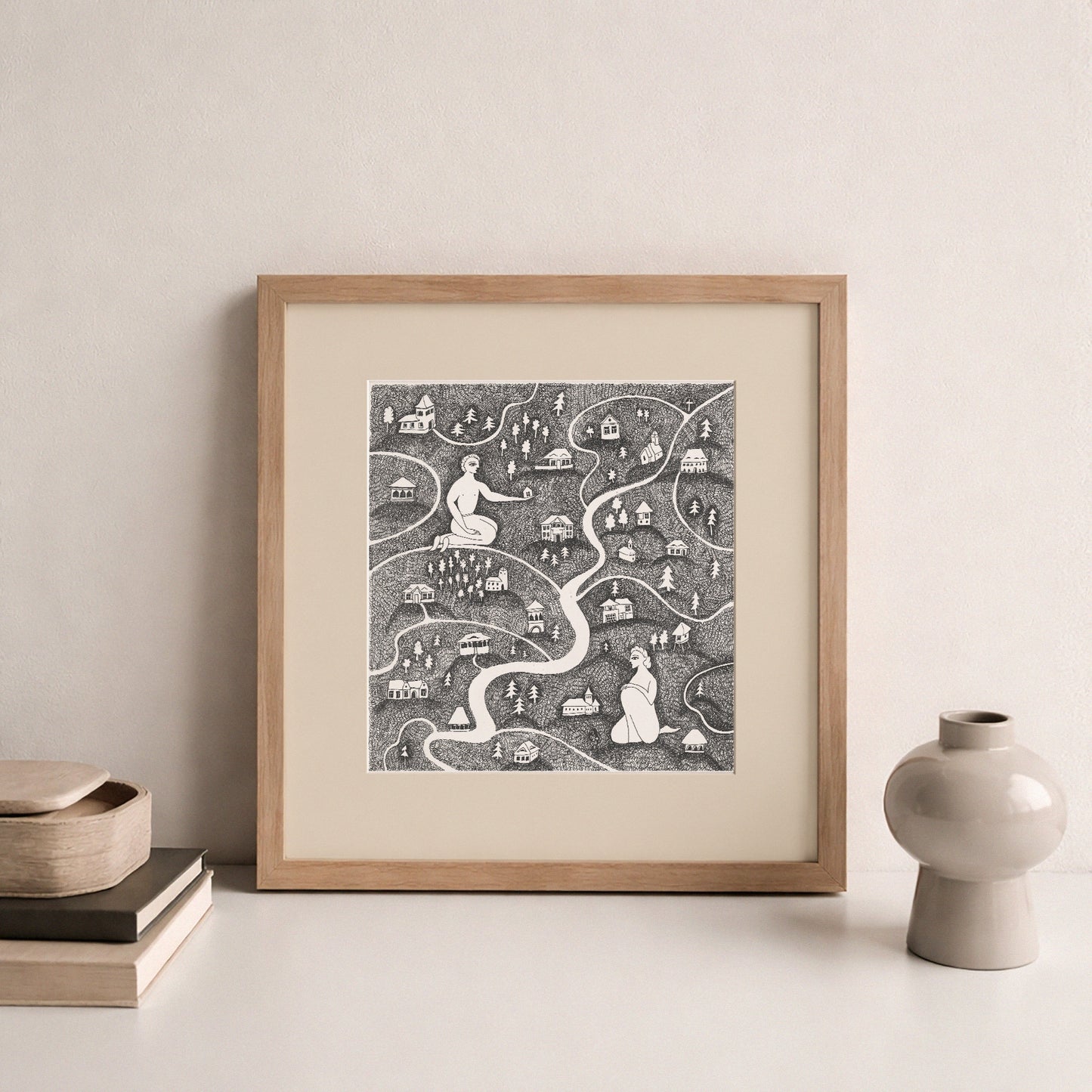 Village Art Print, Tale ink Series