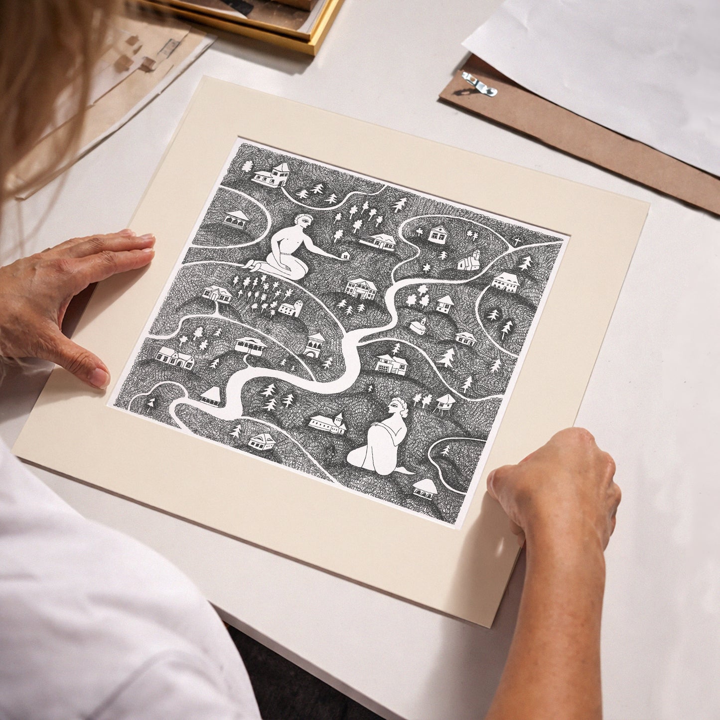 Village Art Print, Tale ink Series