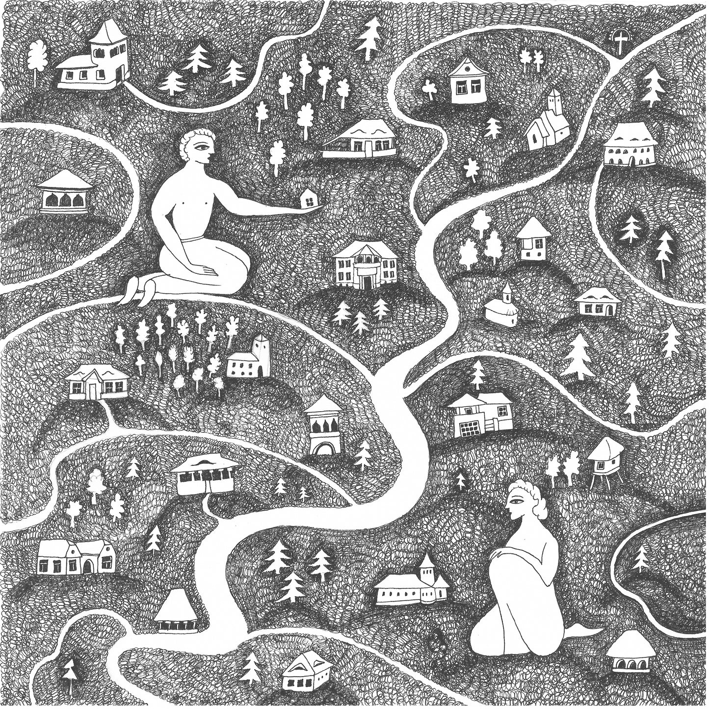 Village Art Print, Tale ink Series