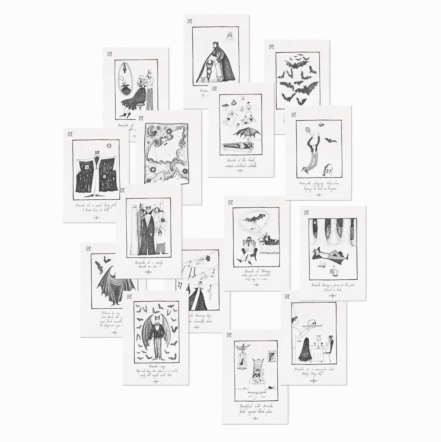 Set of 15, the whole collection, Count Dracula Series, A6, with Envelope