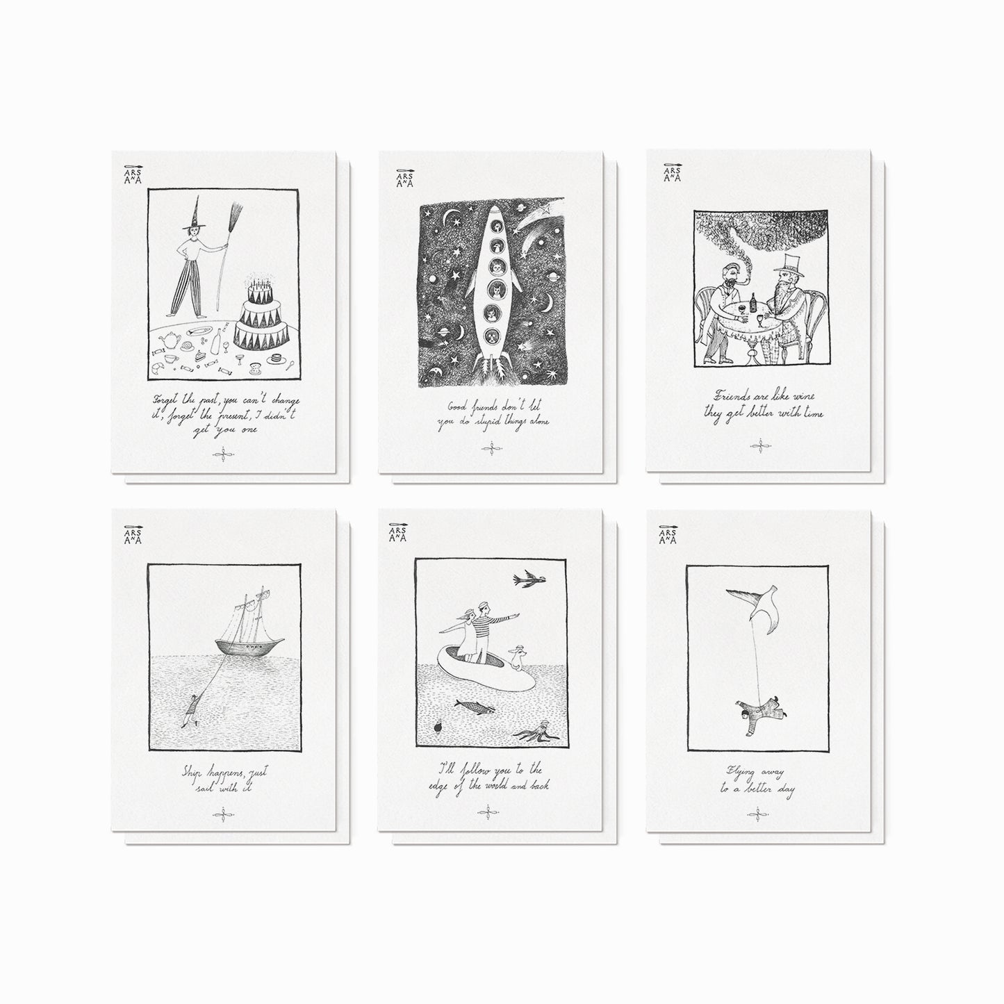English Sayings Collection, Set of 12 Illustrated A6 Cards with Envelopes