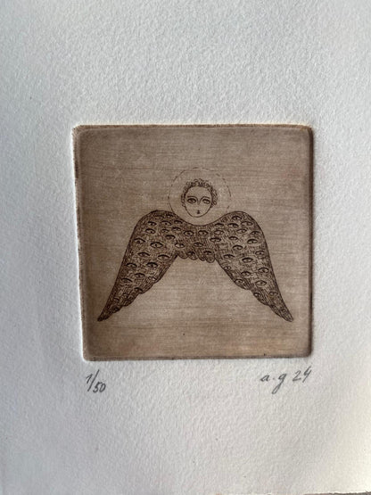 Angel with eyed wing