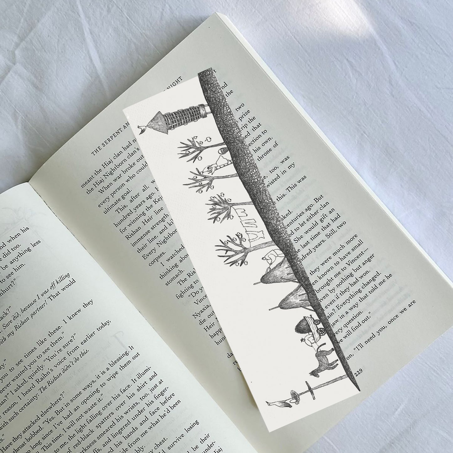 Village Life Bookmark, Illustrated Literary Gift for Book Lovers