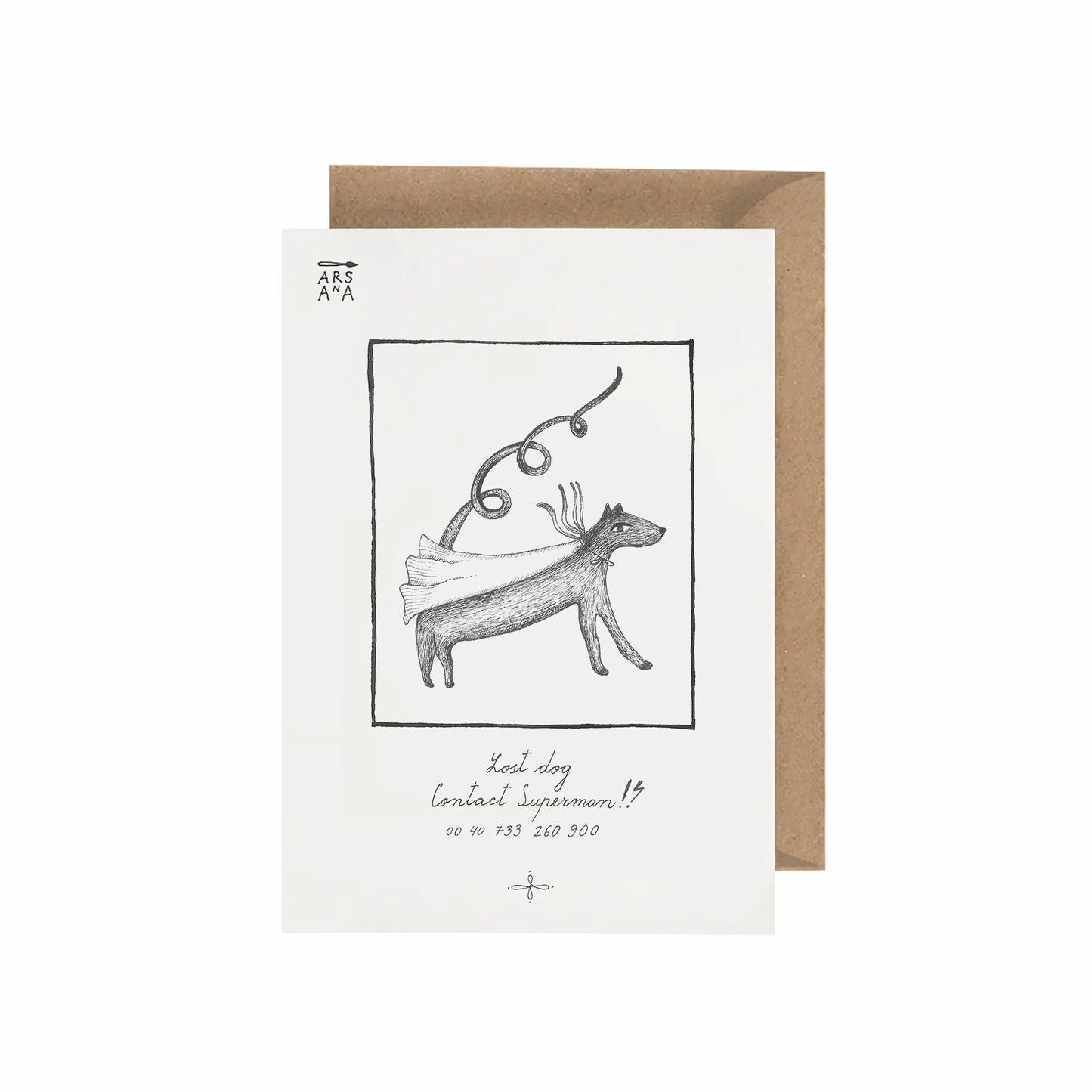 Funny & Dog Lover Postcard, Lost Dog Contact Superman, A6, with Envelope