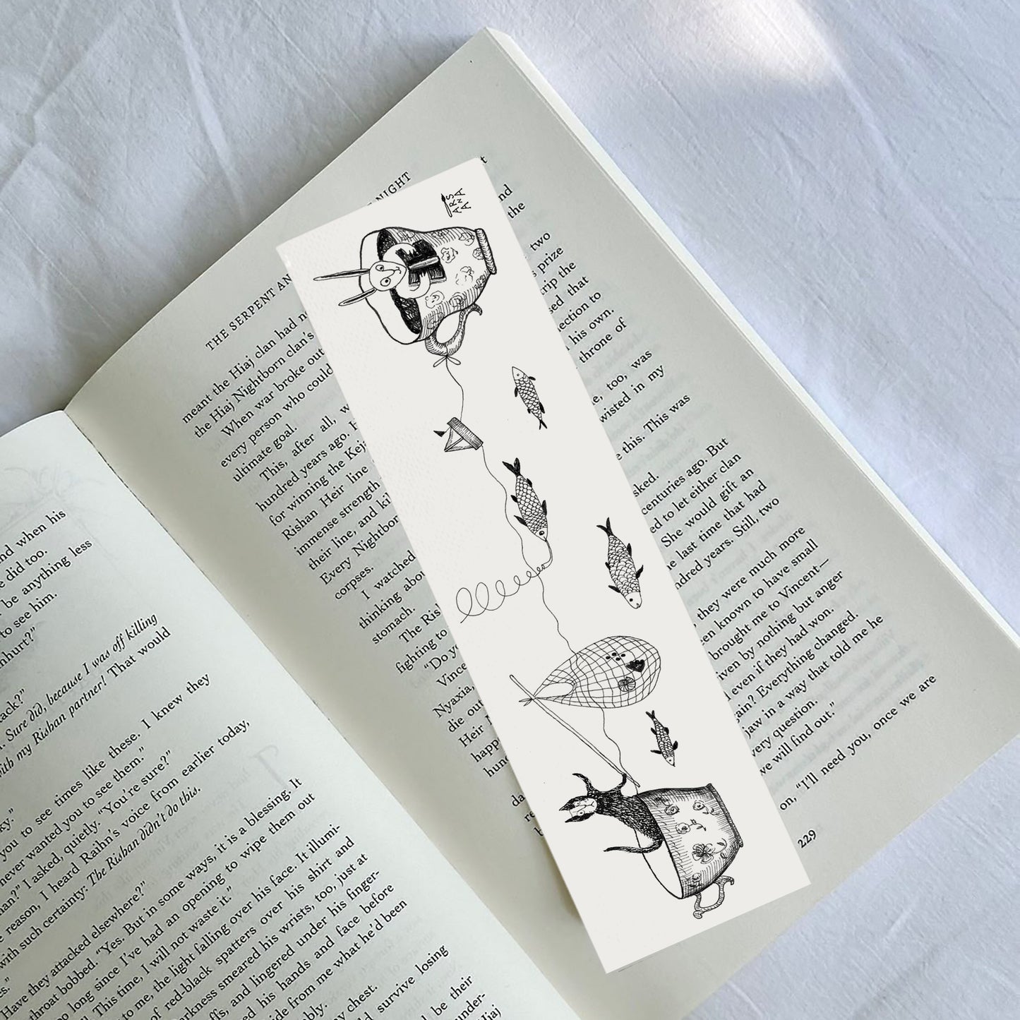 Cats Tea Bookmark, Illustrated Literary Gift for Book Lovers