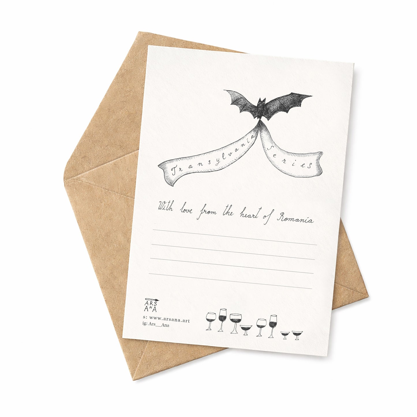 Dracula playing batminton keeping his head in the game, A6 with Recycled Envelope