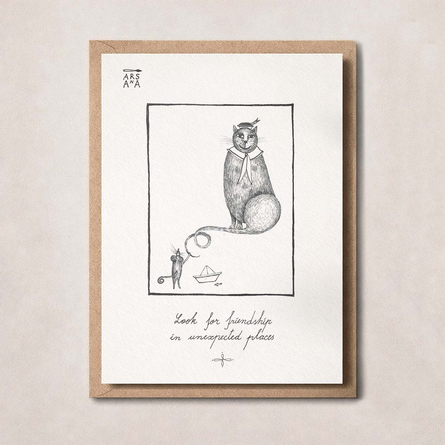 Friendship & Cat Lover Postcard, Friendship in Unexpected Places, A6, with Envelope