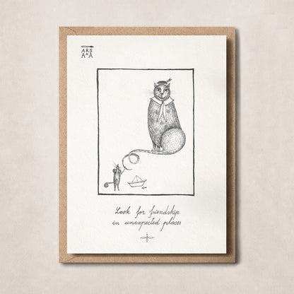Friendship & Cat Lover Postcard, Friendship in Unexpected Places, A6, with Envelope