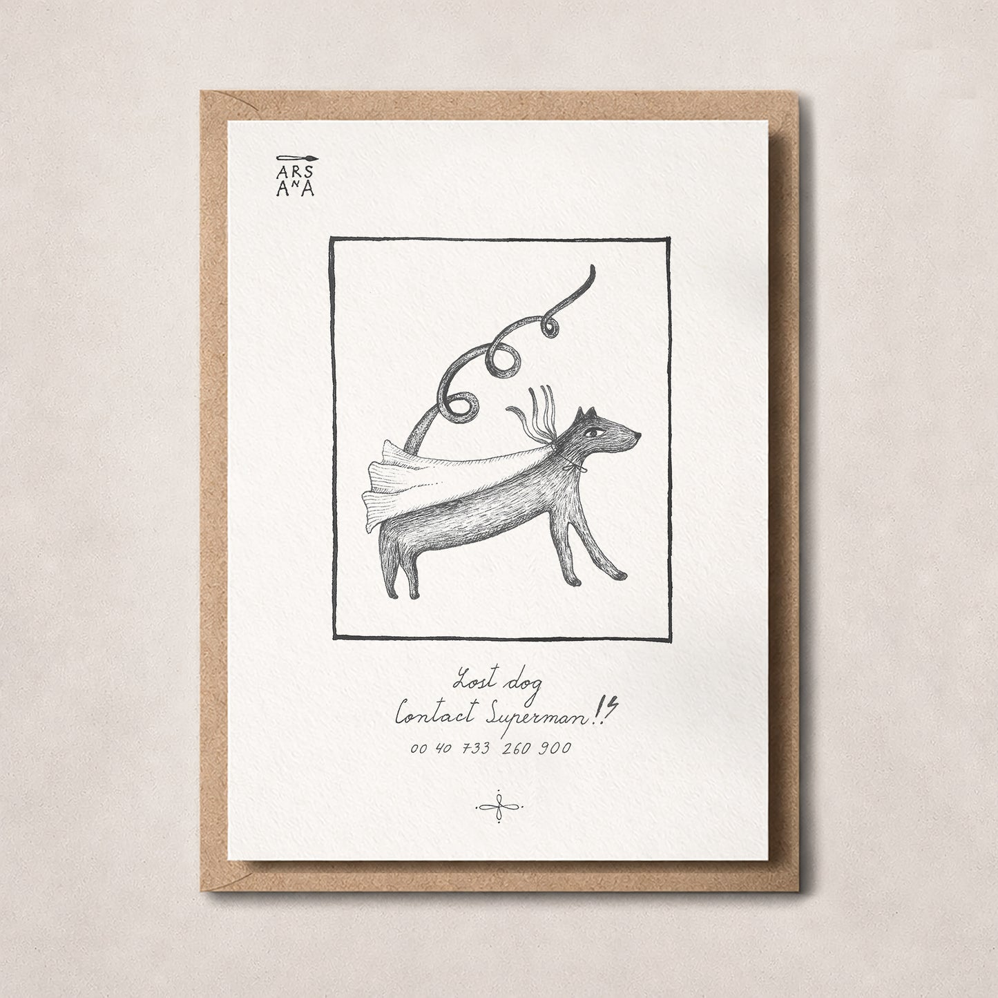 Funny & Dog Lover Postcard, Lost Dog Contact Superman, A6, with Envelope