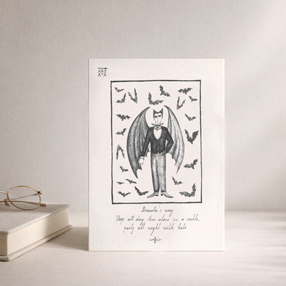 Dracula's way: Sleep all day, live alone in a castle, party all night with bats, A6 with Recycled Envelope