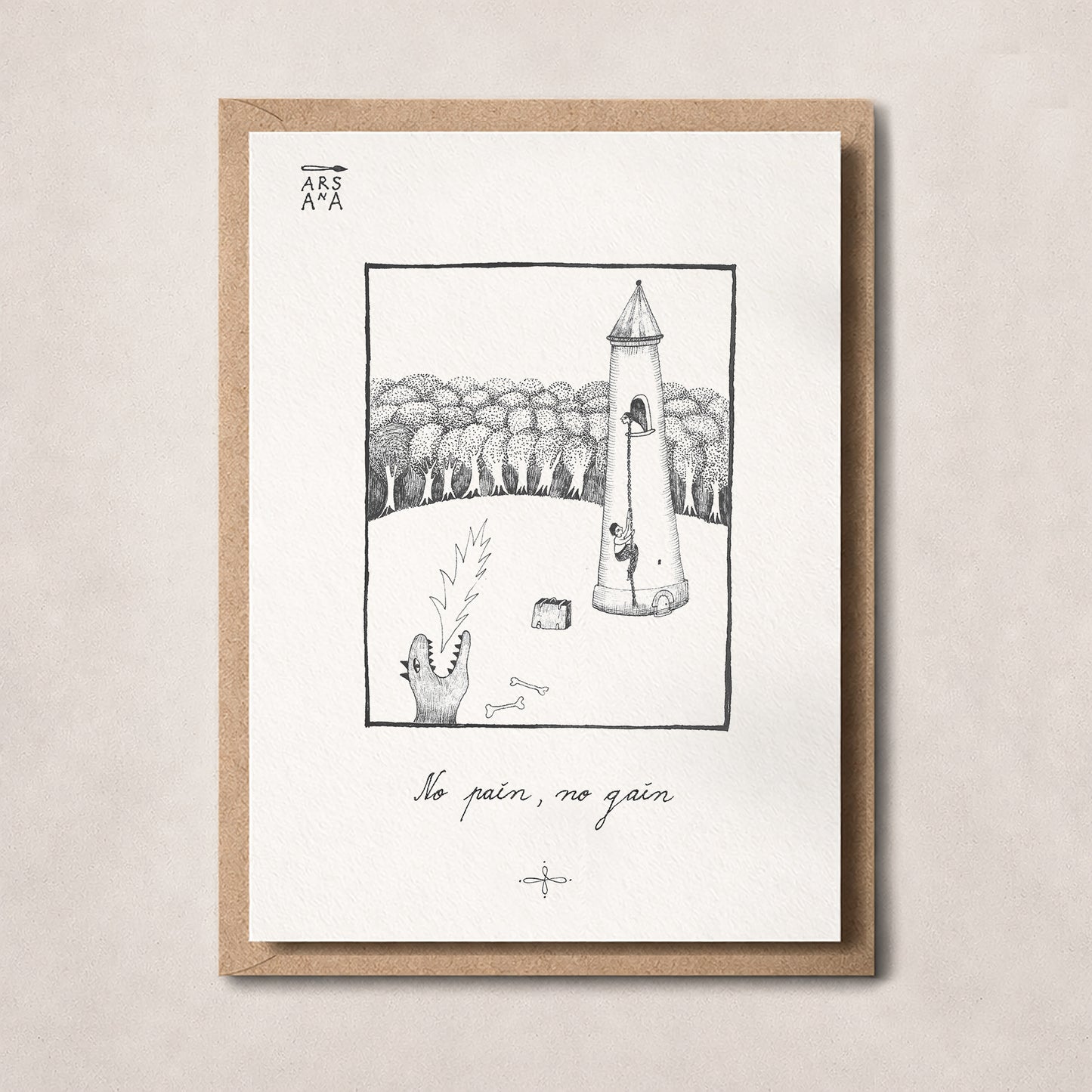 Encouragement & Funny love Postcard, No Pain No Gain, A6, with Envelope