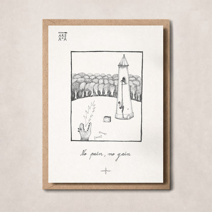 Encouragement & Funny love Postcard, No Pain No Gain, A6, with Envelope
