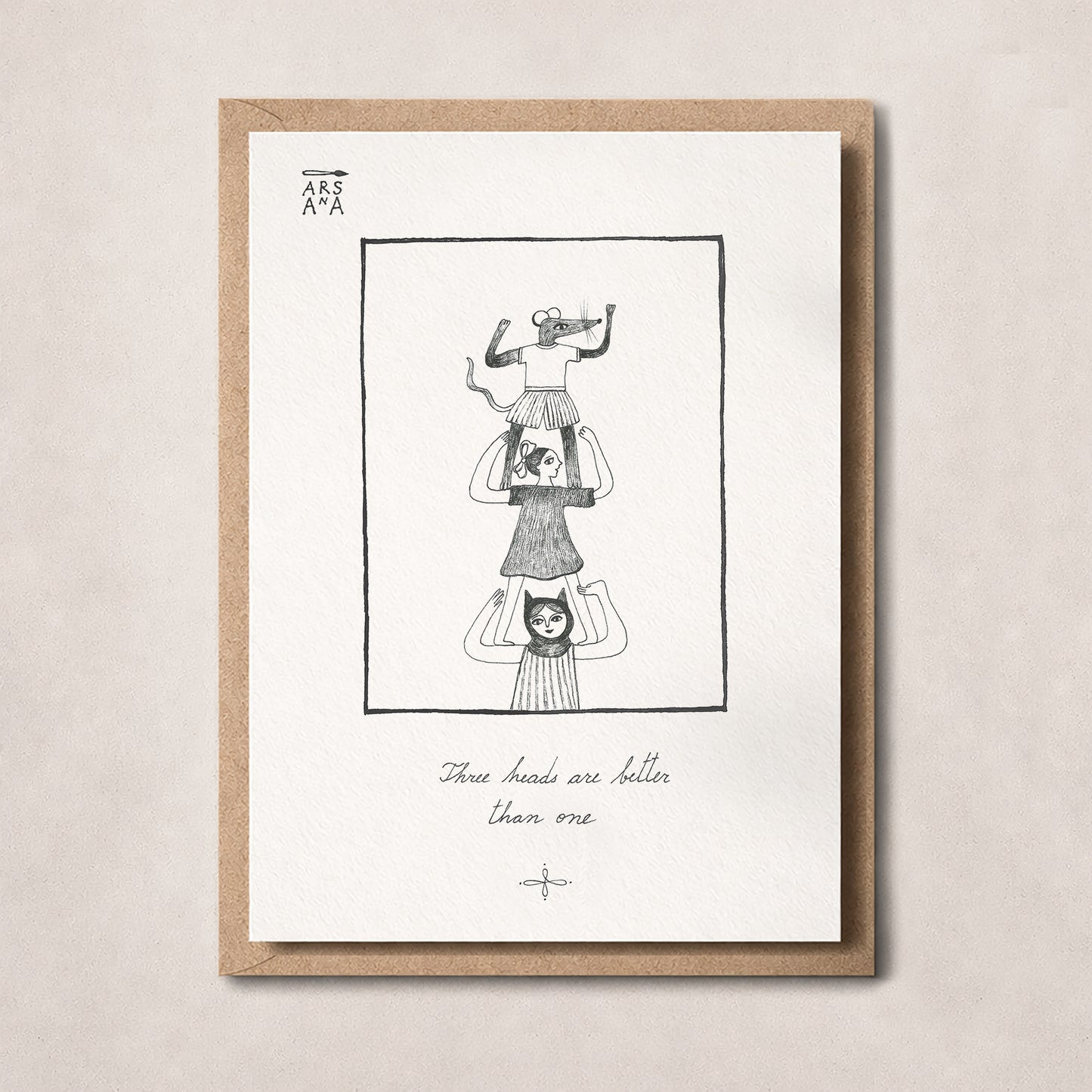 Friendship & Teamwork Postcard, Three Heads Are Better Than One, A6, with Envelope