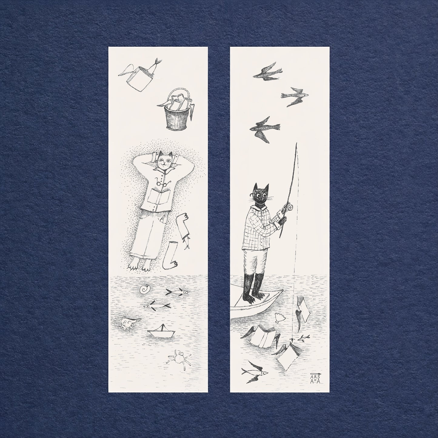 Fishing Cat Bookmark, Illustrated Literary Gift for Book Lovers