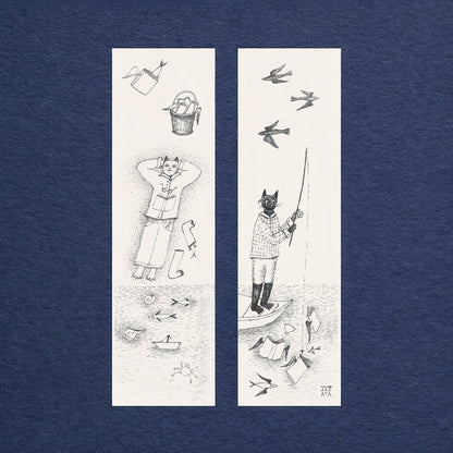 Fishing Cat Bookmark, Illustrated Literary Gift for Book Lovers