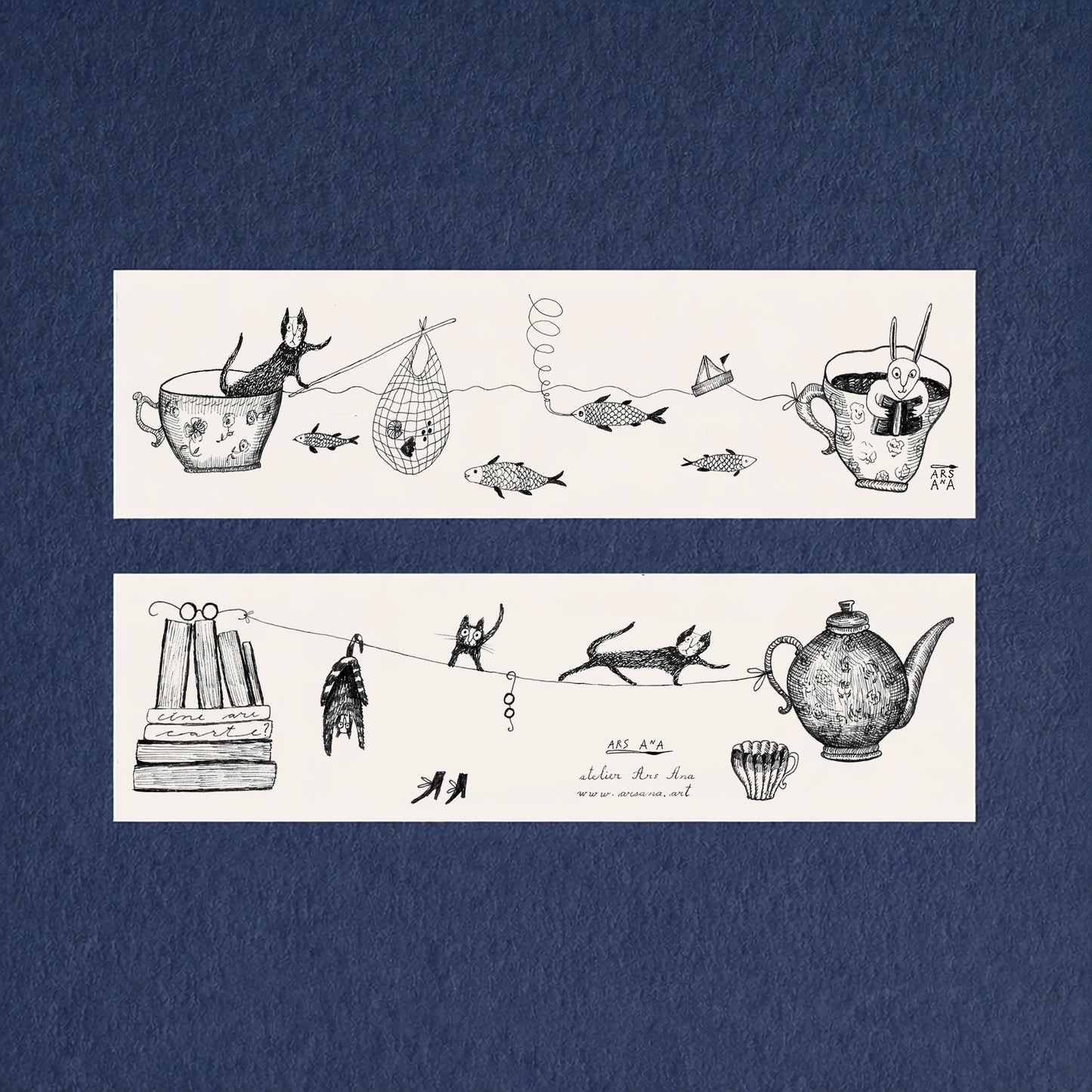 Cats Tea Bookmark, Illustrated Literary Gift for Book Lovers