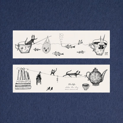 Cats Tea Bookmark, Illustrated Literary Gift for Book Lovers