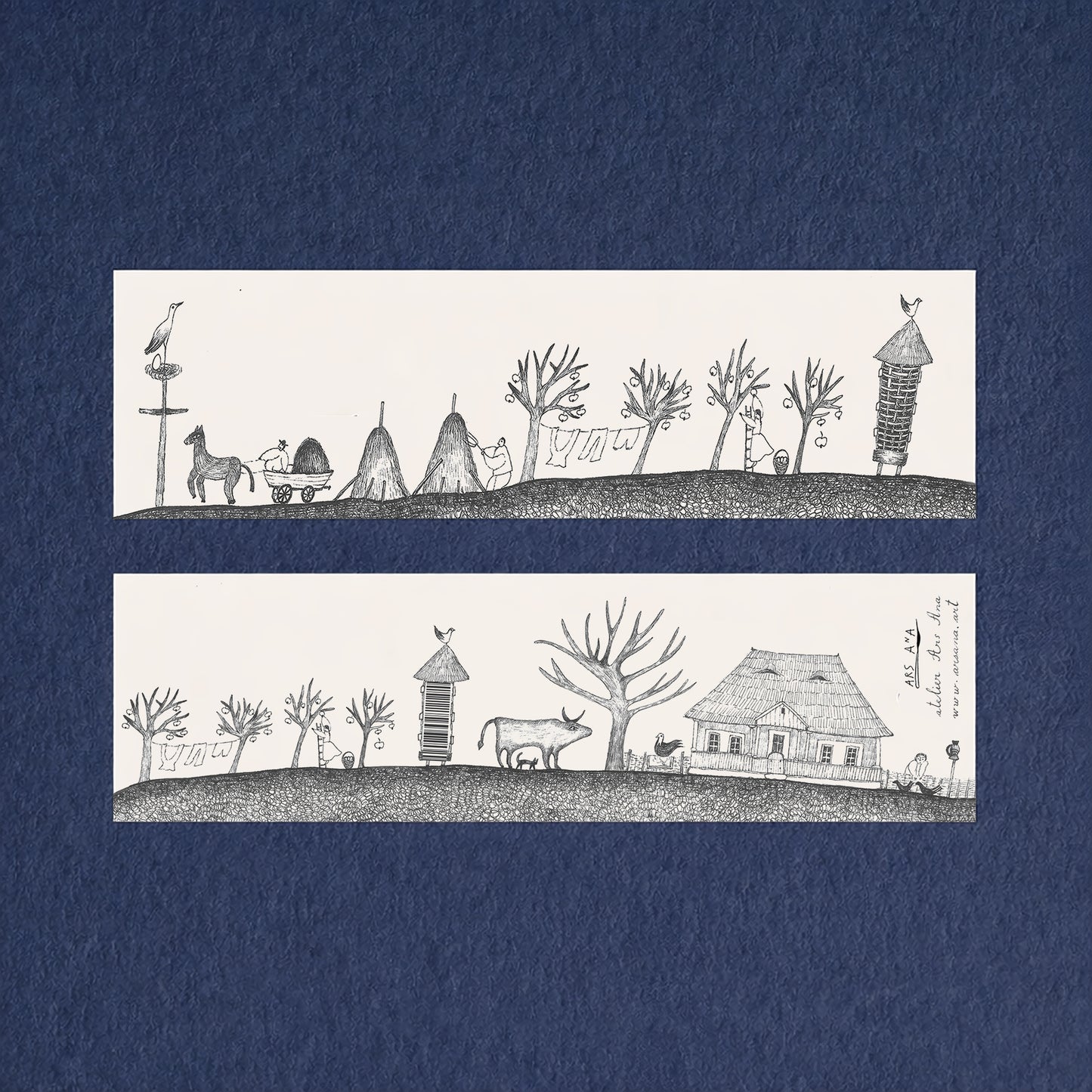 Village Life Bookmark, Illustrated Literary Gift for Book Lovers