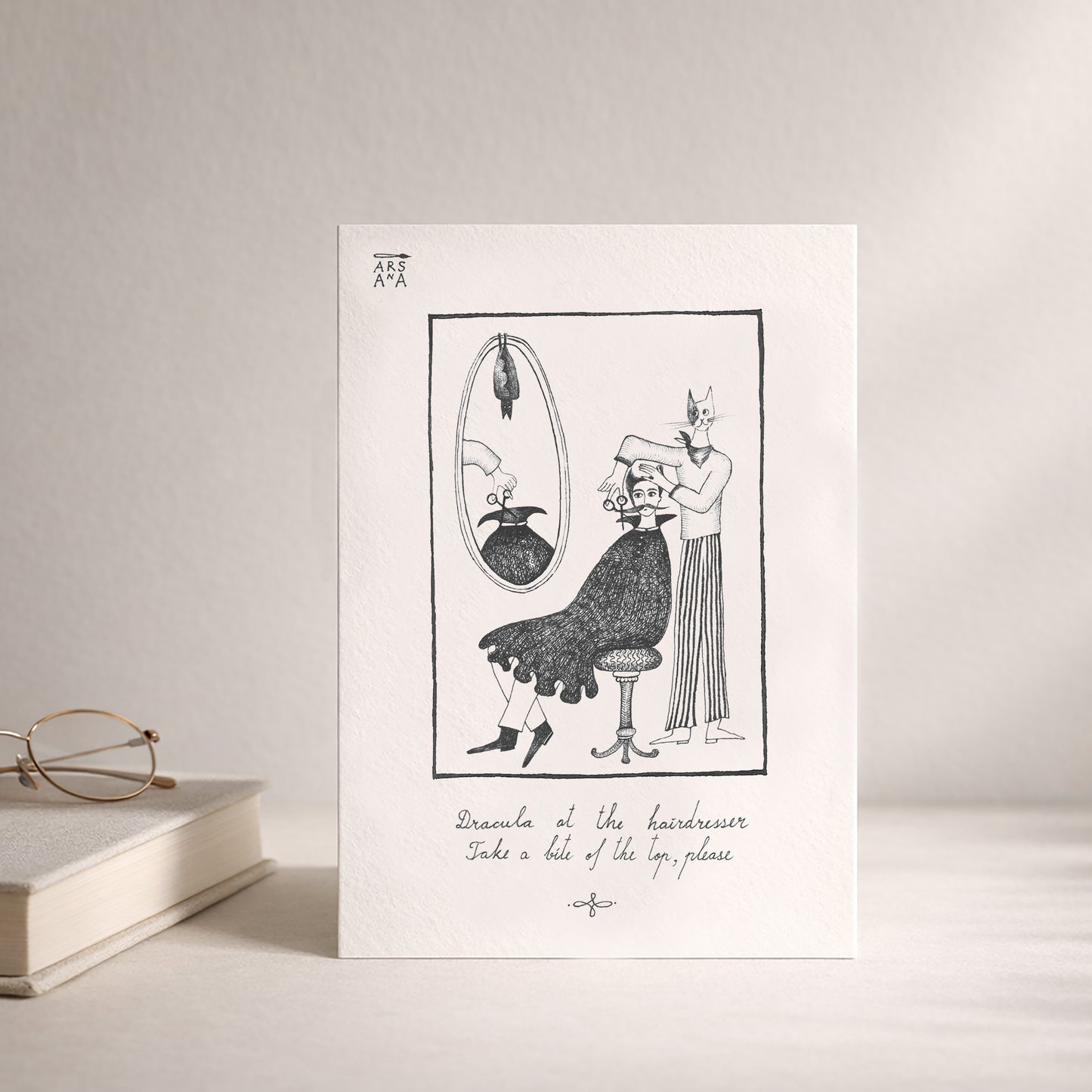 Dracula at the hairdresser, Take a bite of the top, please, A6 with Recycled Envelope
