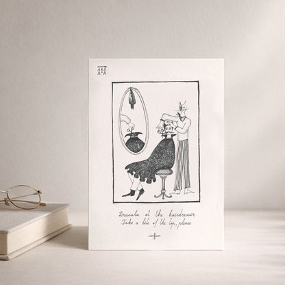 Dracula at the hairdresser, Take a bite of the top, please, A6 with Recycled Envelope