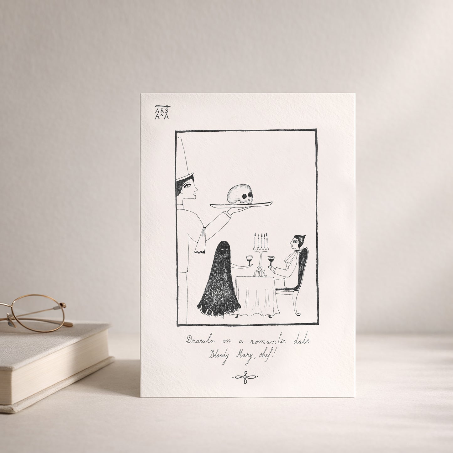 Dracula on a romantic date, Bloody Mary, chef, A6 with Recycled Envelope