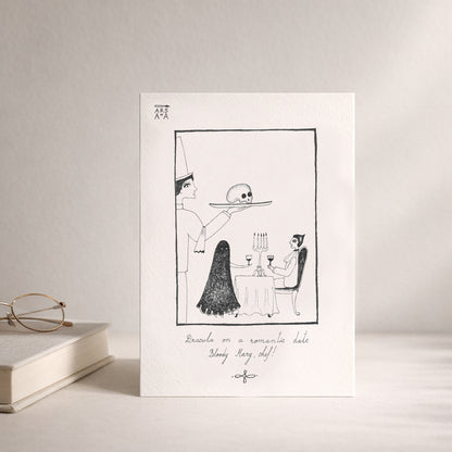 Dracula on a romantic date, Bloody Mary, chef, A6 with Recycled Envelope