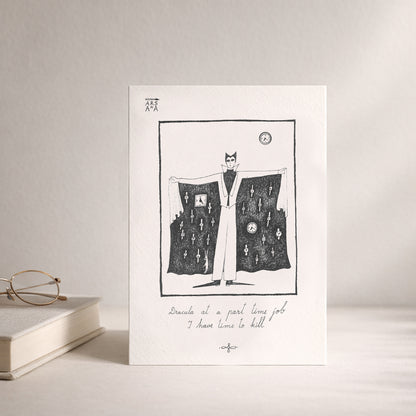 Dracula at a part time job, I have time to kill, A6 with Recycled Envelope