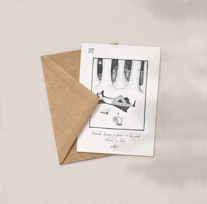 Dracula having a picnic in the park, Faust is late, A6 with Recycled Envelope