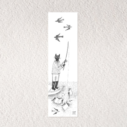 Fishing Cat Bookmark, Illustrated Literary Gift for Book Lovers